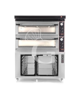 Forno Elettrico meccanico porta vetro 8 teglie 600x400 o 6+6 pizze Ø 400mm completo di cappa nera e cella di lievitazione inox