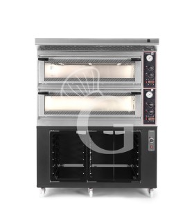 Forno Elettrico meccanico porta vetro 8 teglie 600x400 o 6+6 pizze Ø 400mm completo di cappa inox e cella di lievitazione nera