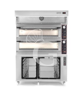 Forno Elettrico meccanico porta vetro 8 teglie 600x400 o 6+6 pizze Ø400mm,cappa a condensazione inox,cella di lievitazione inox