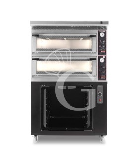 Forno Elettrico meccanico porta vetro 4 teglie 600x400 o 4+4 pizze Ø 400mm completo di cappa inox e cella di lievitazione nera