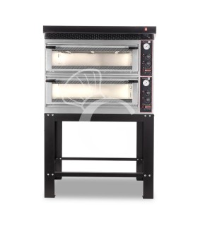 Forno Elettrico meccanico porta vetro 4 teglie 600x400 o 4+4 pizze Ø400mm, cappa nera e supporto
