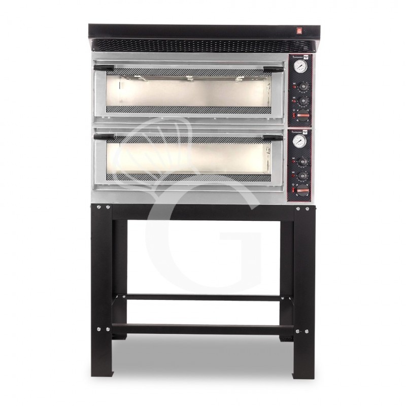 Forno Elettrico meccanico porta vetro 4 teglie 600x400 o 4+4 pizze Ø400mm, cappa nera e supporto Forno Elettrico meccanico porta vetro 4 teglie 600x400 o 4+4 pizze Ø400mm, cappa nera e supporto