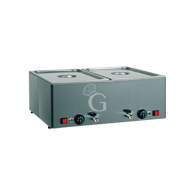Bagnomaria 2 bacinelle GN1/1 L 660 mm x P 540 mm x H 220 mm 1200 W + 1200 W temperature differenziate rubinetto di scarico Bagnomaria 2 bacinelle GN1/1 L 660 mm x P 540 mm x H 220 mm 1200 W + 1200 W temperature differenziate rubinetto di scarico
