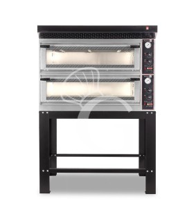 Forno Elettrico meccanico porta vetro 8 teglie 600x400 o 6+6 pizza Ø400 mm completo di cappa nera e supporto