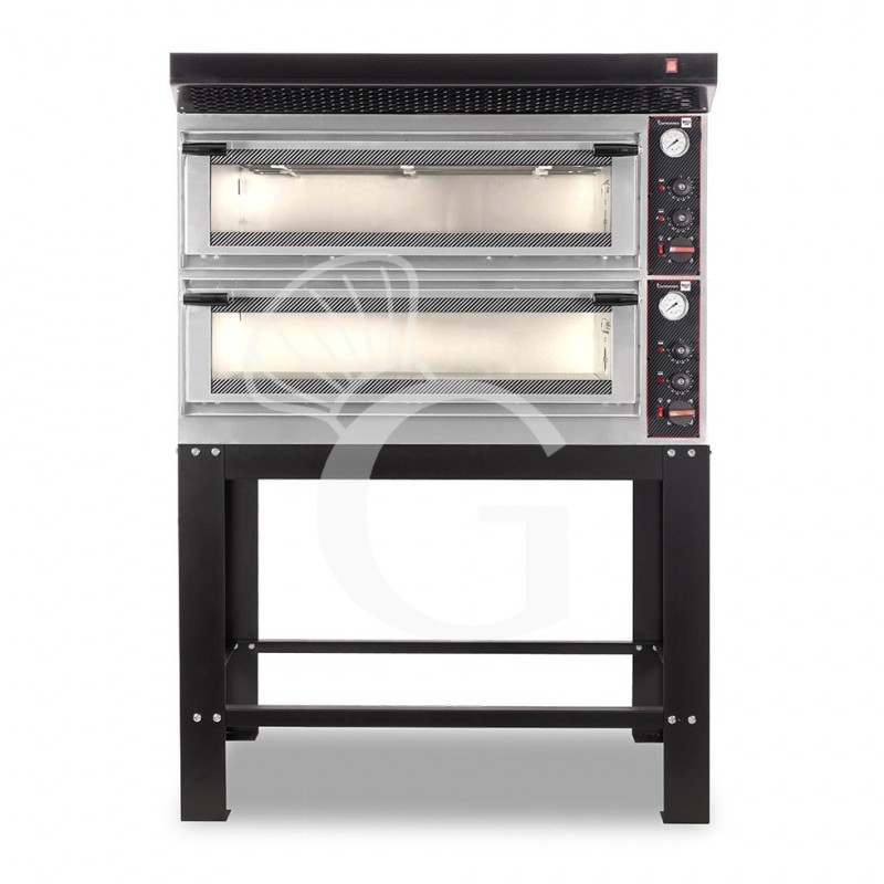 Forno Elettrico meccanico porta vetro 8 teglie 600x400 o 6+6 pizza Ø400 mm completo di cappa nera e supporto