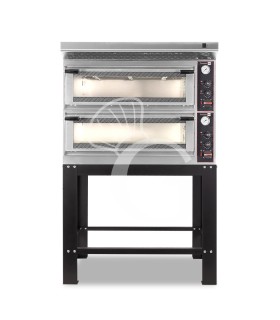 Forno Elettrico meccanico porta vetro 8 teglie 600x400 o 6+6 pizza Ø400 mm completo di cappa inox e supporto