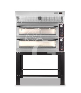 Forno Elettrico meccanico porta vetro 8 teglie 600x400 o 6+6 pizze Ø400mm, cappa a condensazione inox e supporto