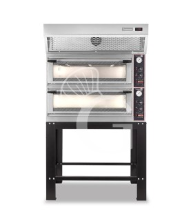 Forno Elettrico meccanico porta vetro 4 teglie 600x400 o 4+4 pizze Ø400mm, cappa a condensazione inox e supporto