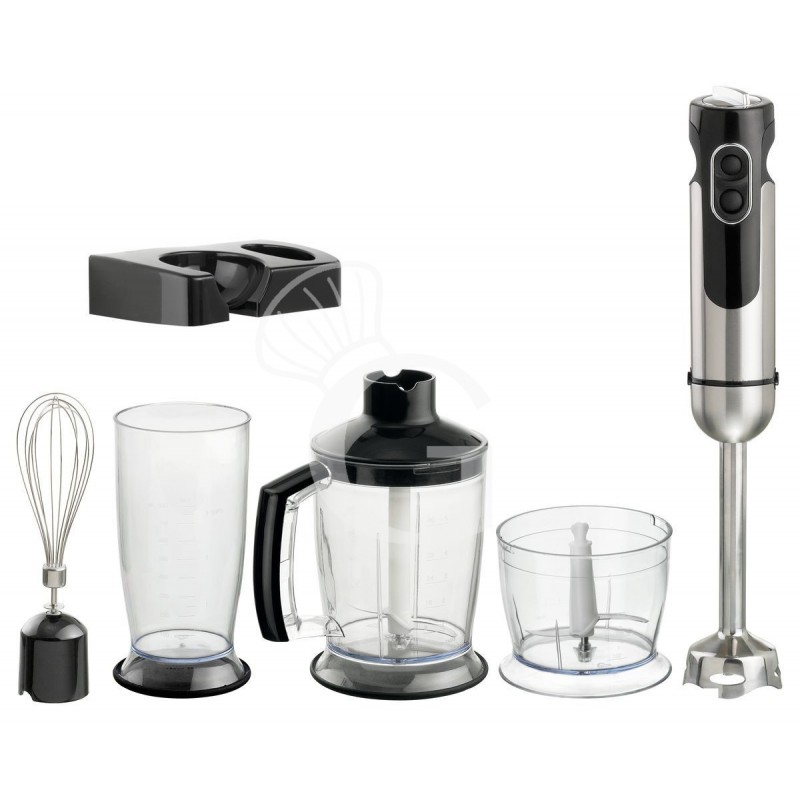 Mixer ad immersione semi-professionale completo di frusta e mescolatore, 5 velocità max17000 rpm, 0,7 KW