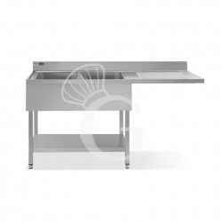 Lavello con vano lavastoviglie,gocciolatoio a destra,2 vasche,L2000xP600xH965mm - con foro rubinetto Ø 32 mm