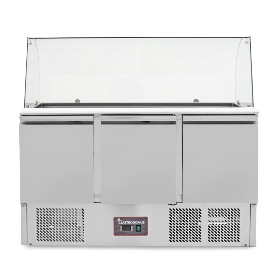 Saladette 3 porte per 4 bacinelle GN1/1 con vetro curvo