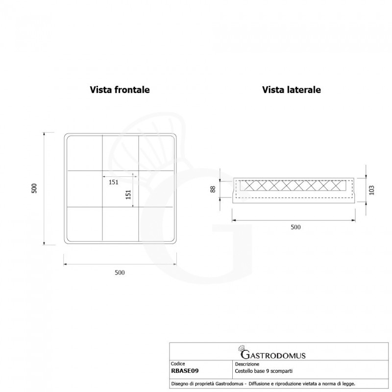 Cestello base 9 scomparti grigio h 103 mm, diametro bicchiere 151 mm