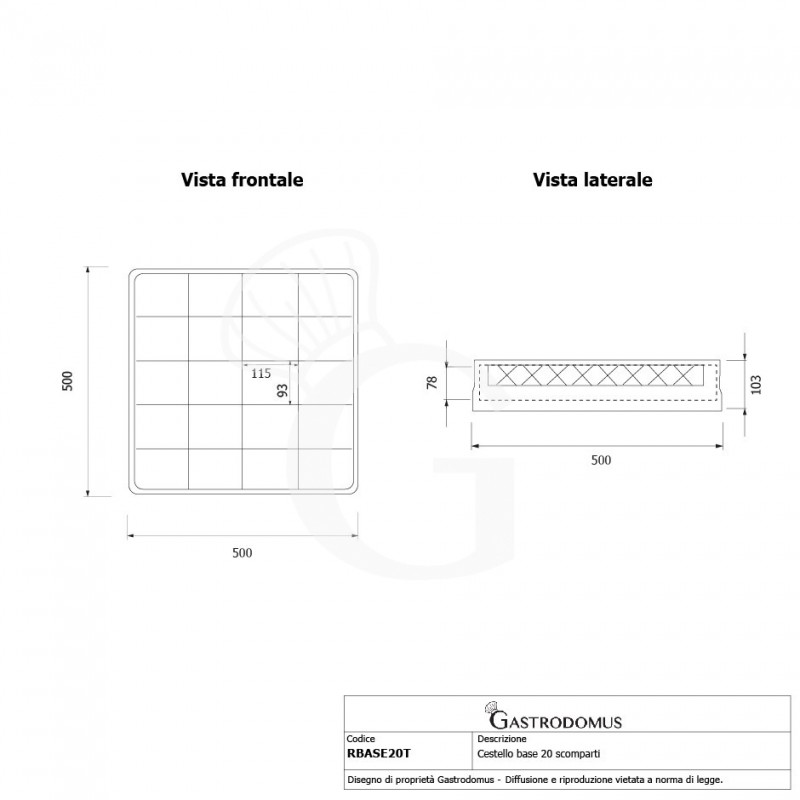 Cestello base 20 scomparti grigio h 103 mm, diametro tazza 93 mm