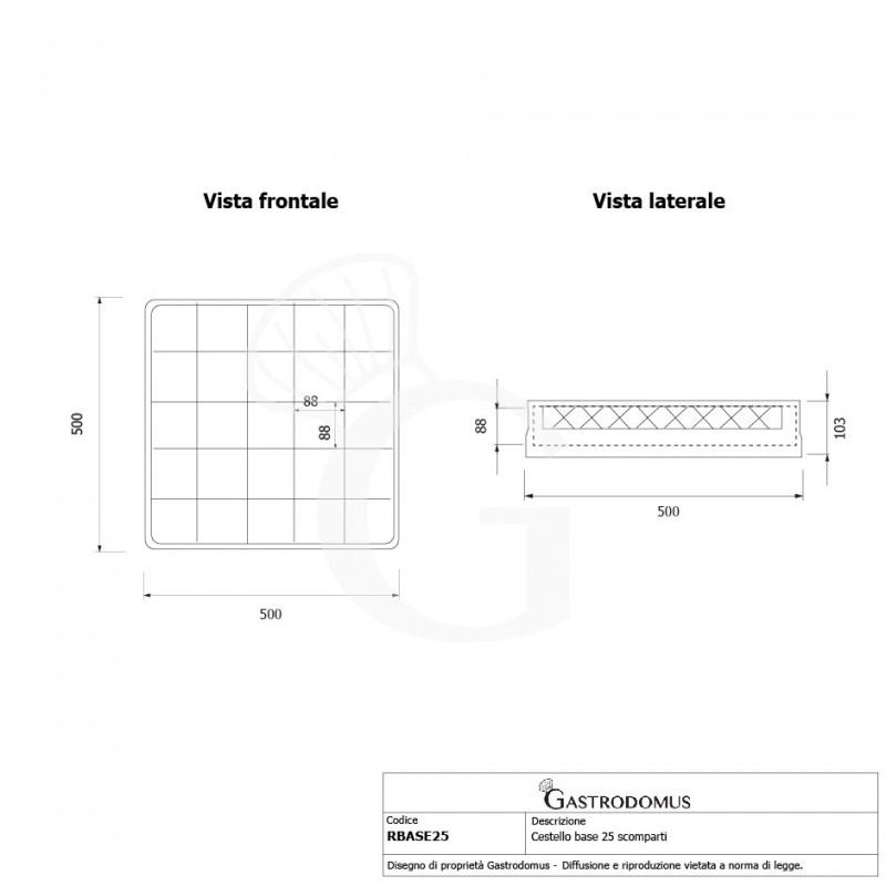 Cestello base 25 scomparti grigio h 103 mm, diametro bicchiere 88 mm
