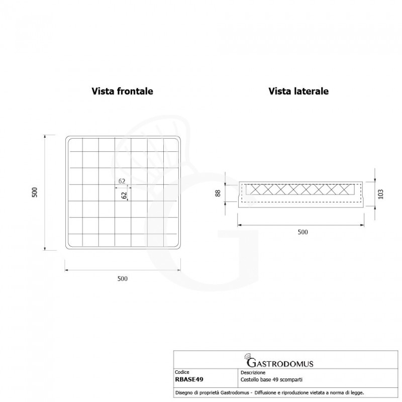 Cestello base 49 scomparti grigio h 103 mm, diametro bicchiere 62 mm
