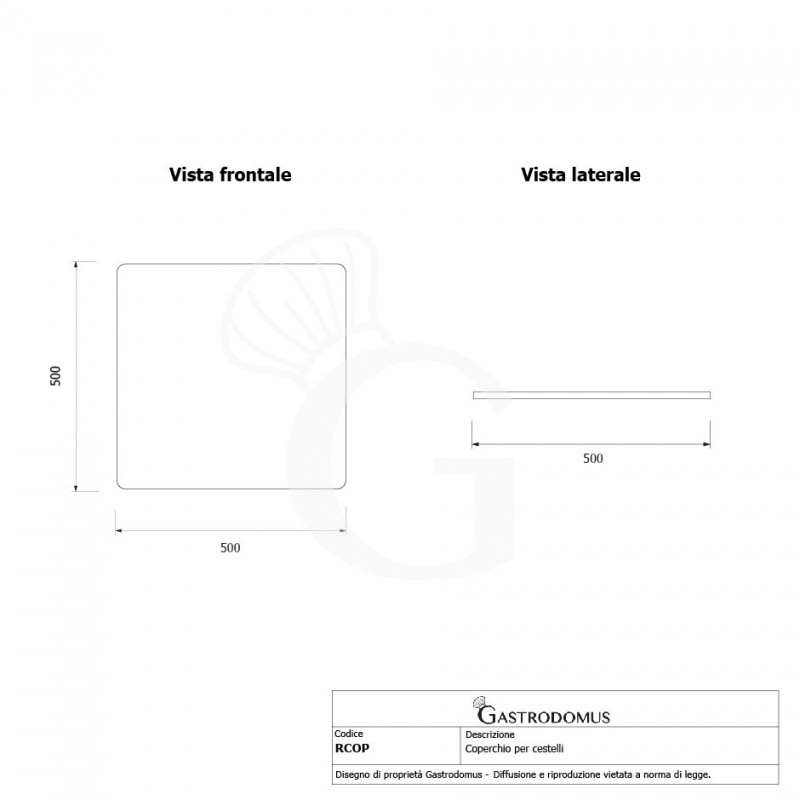 Coperchio standard per cestelli blu 500 mm x 500 mm