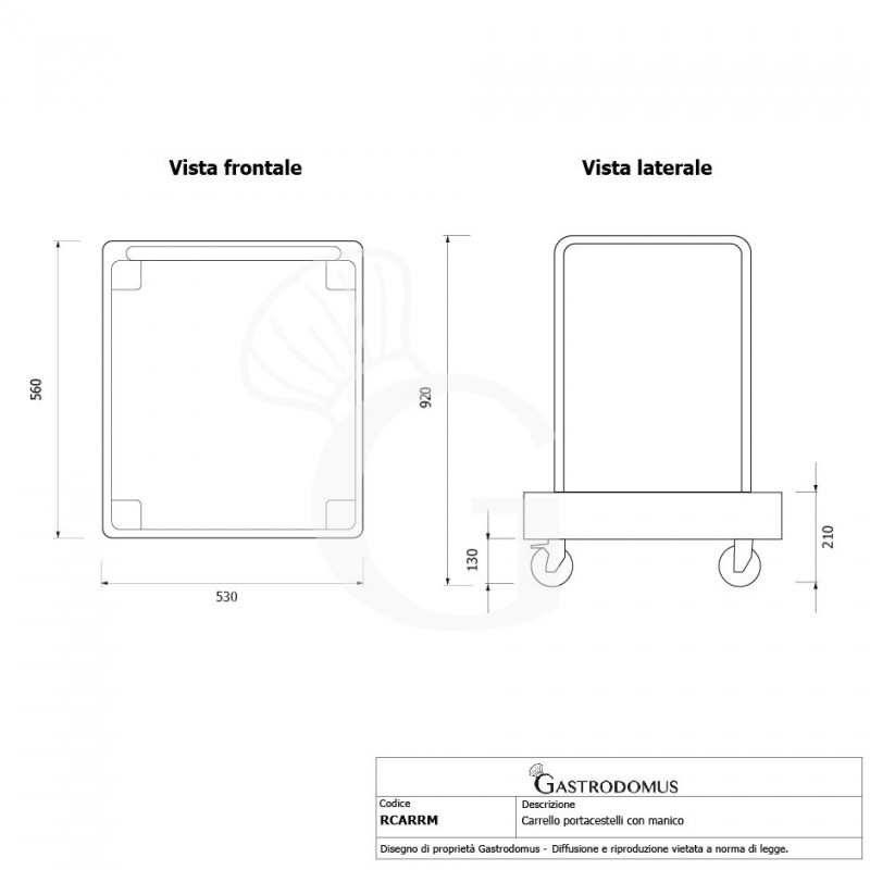 Carrello Portacestelli lavastoviglie con maniglione L 560 mm x P 530 mm x H 920 mm