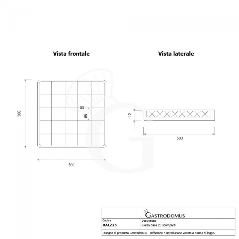 Rialzo 25 scomparti per cestello colore blu h 42 mm