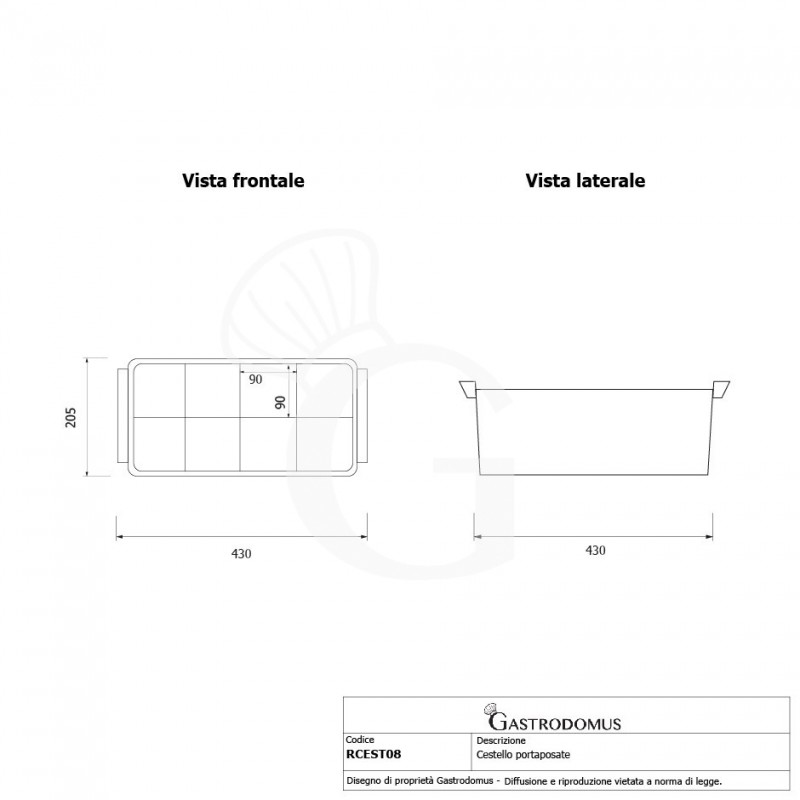 Cesto Portaposate a 8 scomparti blu- L 430 x P 205 x H 150 mm