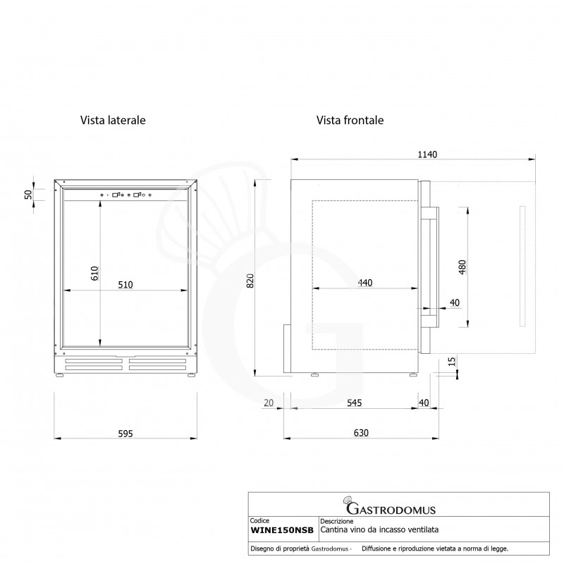 Cantina Vino Ventilata 150 LT 4 ripiani 36 bottiglie +5°C/+22°C