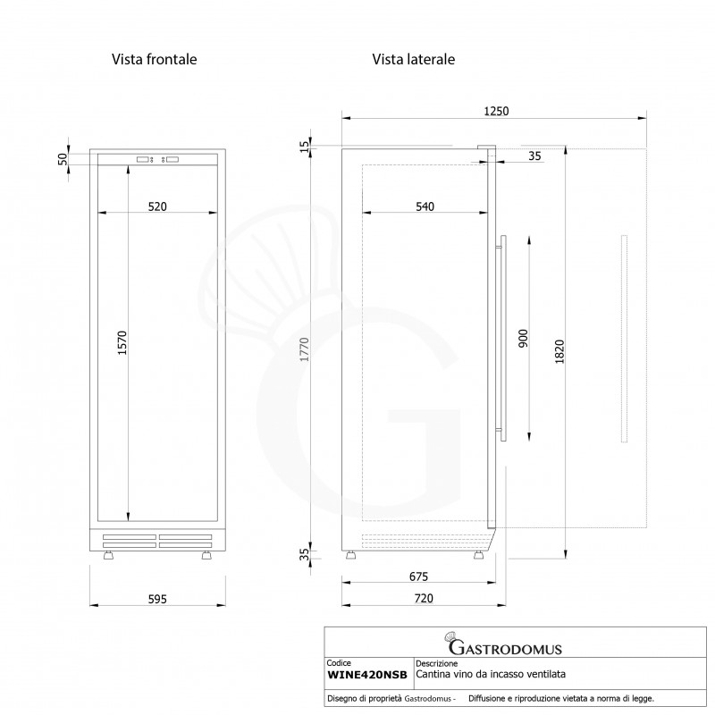 Cantina Vino Ventilata 420 LT 10 ripiani 119 bottiglie +5°C/+22°C