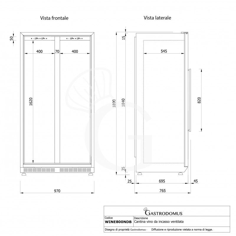 Cantina Vino Ventilata doppia temperatura 800 LT 16 ripiani 190 bottiglie +5°C/+22°C