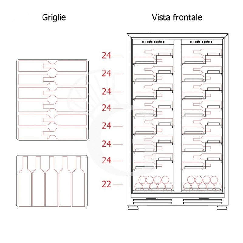 Cantina Vino Ventilata doppia temperatura 800 LT 16 ripiani 190 bottiglie +5°C/+22°C