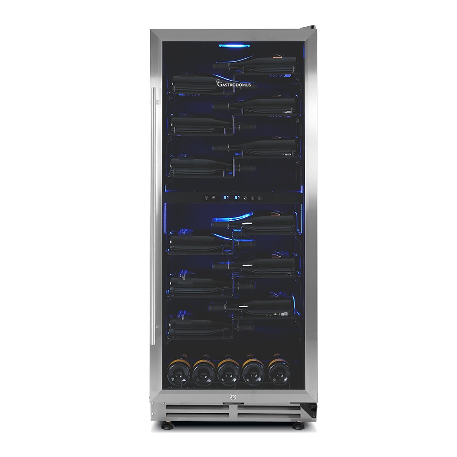 Cantina Vino Ventilata doppia temperatura porta inox 280 LT 7 ripiani 83 bottiglie +5°C/+22°C