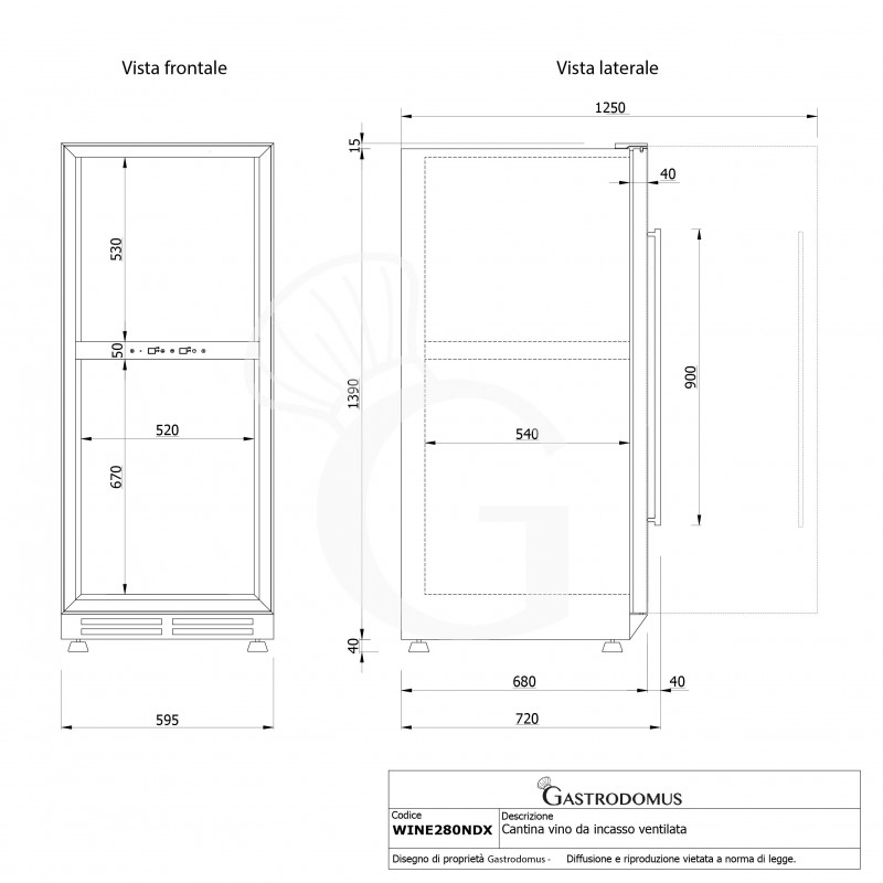 Cantina Vino Ventilata doppia temperatura porta inox 280 LT 7 ripiani 83 bottiglie +5°C/+22°C