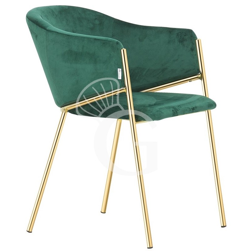 Poltroncina con struttura in metallo ottonato e rivestimento in tessuto o velluto
