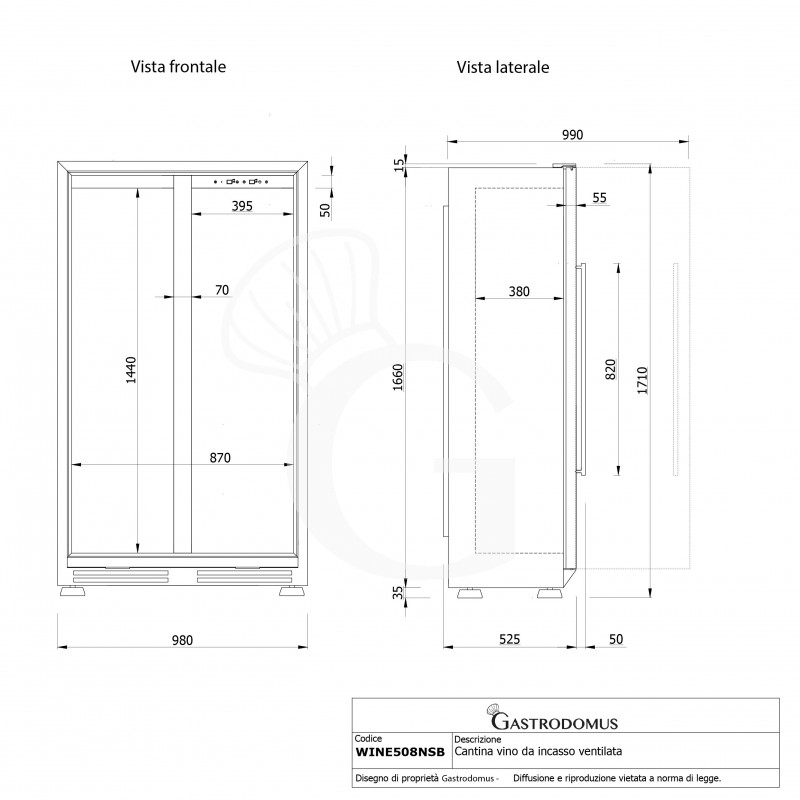Cantina Vino Ventilata 508 LT 8 ripiani 106 bottiglie +5°C/+22°C