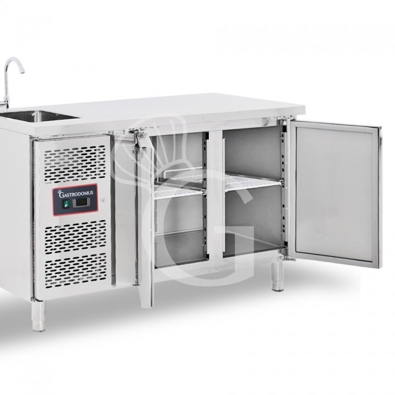 tavolo lavello armadiato refrigerato 2 porte prof 700 mm 2c8c motore a sinistra classe energetica e con foro rubinetto o 25 mm