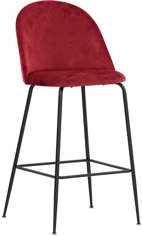 Sgabello Rich con struttura in metallo verniciato e rivestimento in velluto, colore rosso