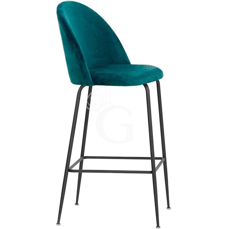 Sgabello Rich con struttura in metallo verniciato e rivestimento in velluto, colore azzurro