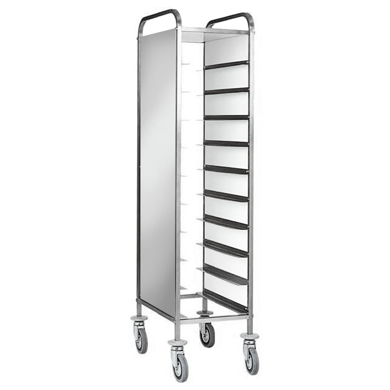 Carrello portavassoi con pannelli laterali inox per 10 vassoi GN1/1 - L 450 mm x P 620 mm x H 1750 mm