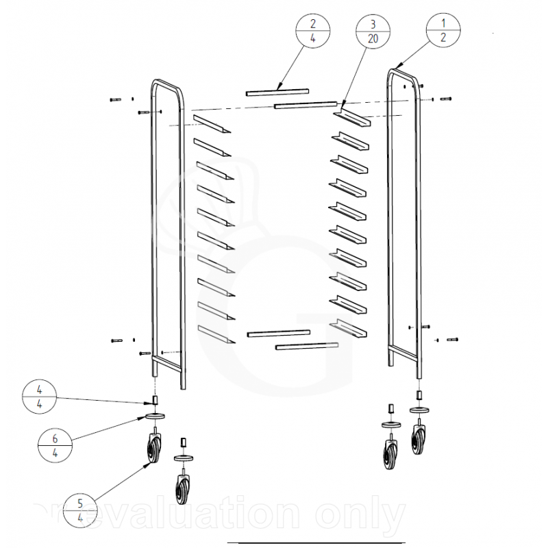 Carrello portavassoi con pannelli laterali per 20 vassoi GN1/1 - L 810 mm x P 620 mm x H 1750 mm