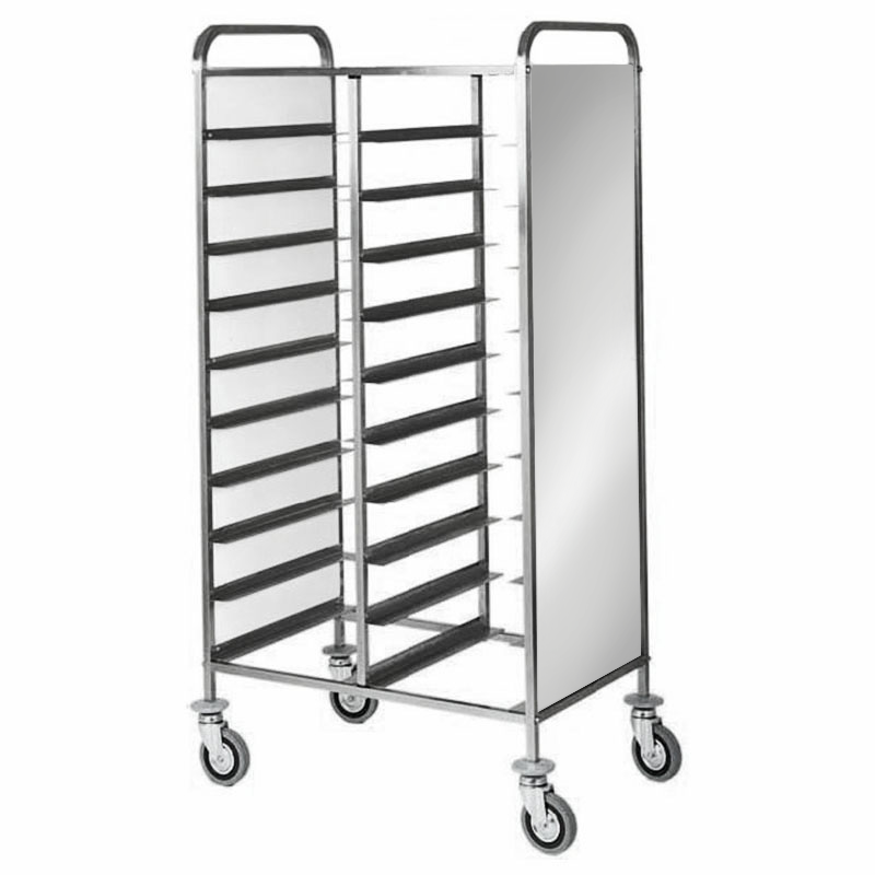 Carrello portavassoi con pannelli laterali inox per 20 vassoi GN1/1 - L 810 mm x P 620 mm x H 1750 mm