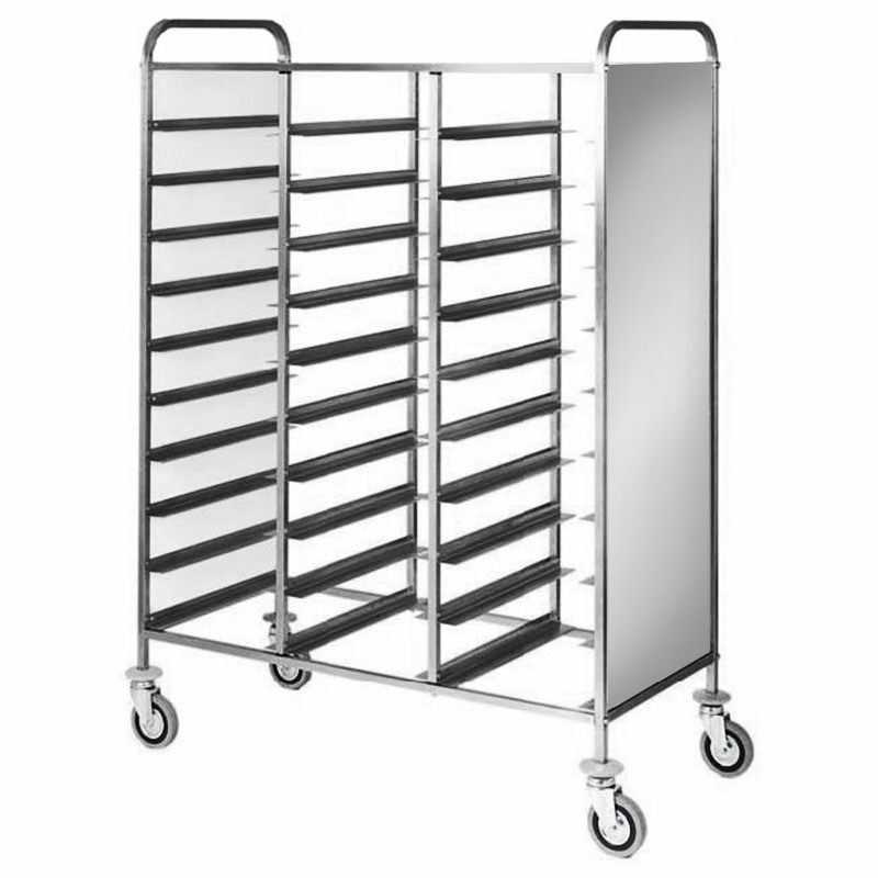 Carrello portavassoi con pannelli laterali inox per 30 vassoi GN1/1 - L 1170 mm x P 620 mm x H 1750 mm