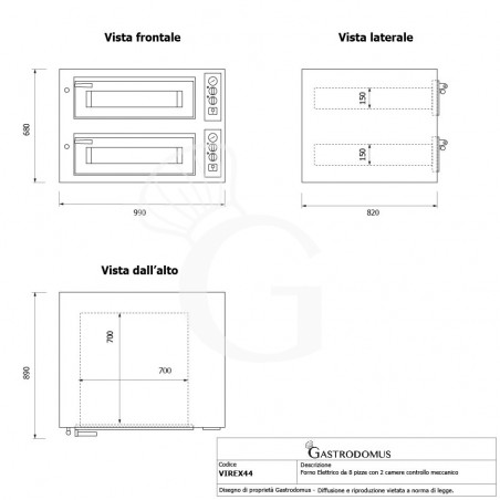 Forno Elettrico per 4+4 pizze diametro 350 mm 2 camere controllo meccanico 11,5 Kw Forno Elettrico per 4+4 pizze diametro 350 mm 2 camere controllo meccanico 11,5 Kw
