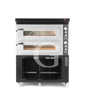 Forno Elettrico 2 camere per 6+6 pizze Ø 350 mm, controllo meccanico, completo di cappa nera e cella di lievitazione nera