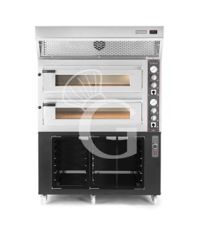 Forno Elettrico 2 camere per 6+6 pizze Ø 350mm, controllo meccanico, con cappa a condensazione inoxe cella di lievitazione nera