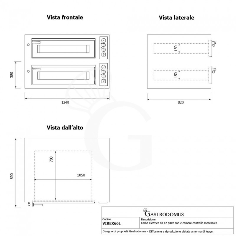 Forno Elettrico per 6+6 pizze diametro 350 mm 2 camere controllo meccanico 20 Kw
