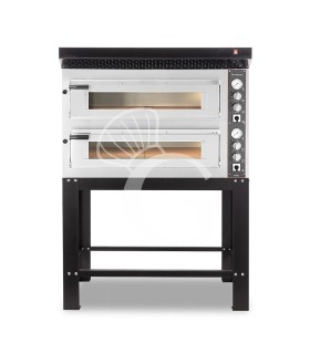 Forno Elettrico 2 camere per 6+6 pizze Ø 350 mm, controllo meccanico, completo di cappa nera e supporto