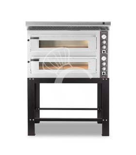Forno Elettrico 2 camere per 6+6 pizze Ø 350 mm, controllo meccanico, completo di cappa inox e supporto