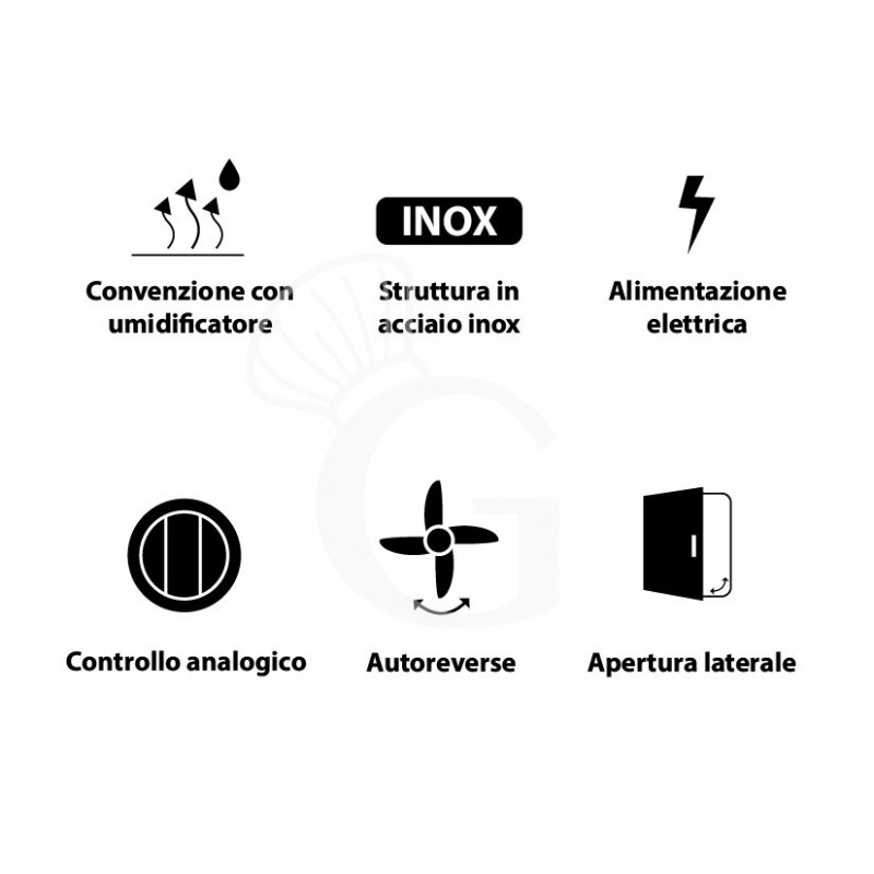 Forno elettrico a convezione, umidificatore, porta bandiera, comandi meccanici, trifase, 10 teglie 600x400 o GN1/1 mm
