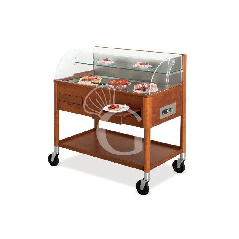 Carrello refrigerato per dolci-formaggi temperatura +4°C/+10°C - L 1080 mm x P 810 mm x H 1120 mm, color noce