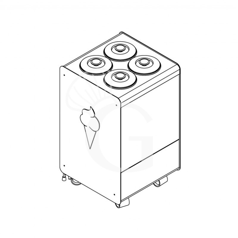 Banco gelato ventilato su ruote Joy 4 pozzetti con riserva, L 596 x P 604 x H 1005 mm