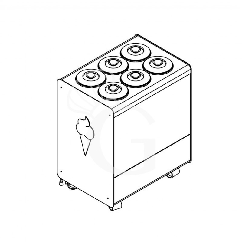Banco gelato ventilato su ruote Joy 6 pozzetti con riserva, L 866 x P 604 x H 1005 mm