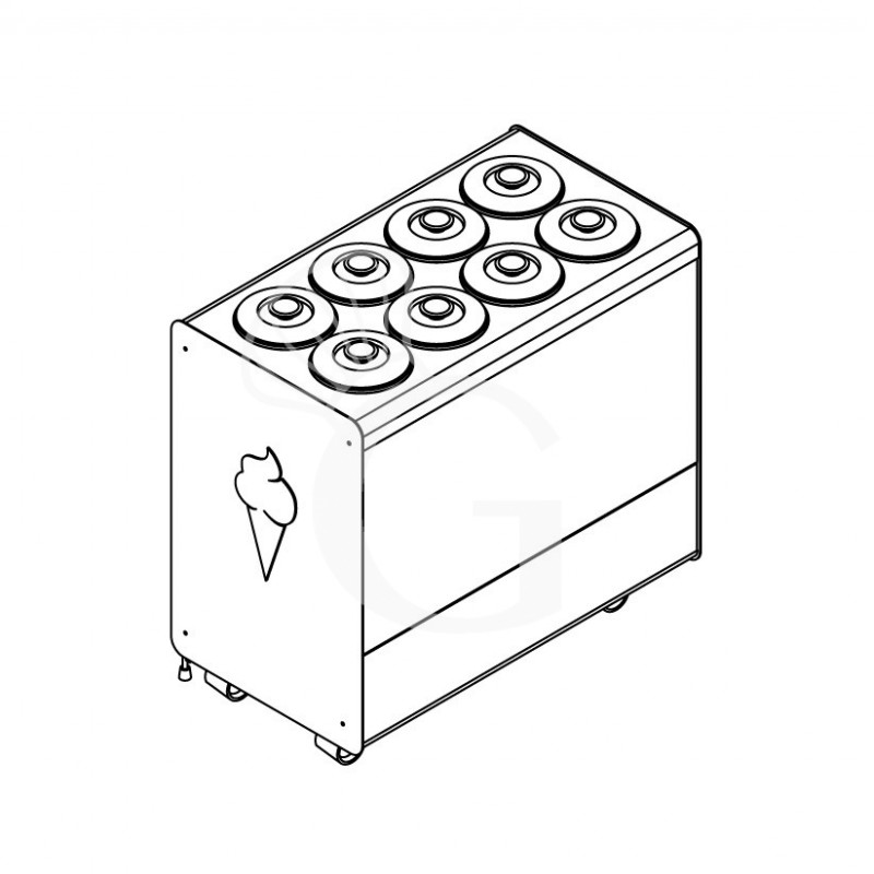 Banco gelato ventilato su ruote Joy 8 pozzetti con riserva, L 1076 x P 604 x H 1005 mm