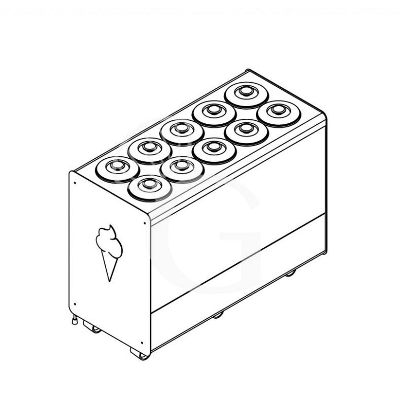 Banco gelato ventilato su ruote Joy 10 pozzetti con riserva, L 1316 x P 604 x H 1005 mm